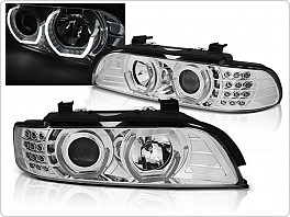 Přední světla, světlomety, lampy BMW E39, 1995-2003, 3D LED Angel Eyes, chrom, s LED blinkrem