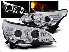 Přední světla BMW E60, E61, 2003-2007, Angel Eyes chrom, LED blinkr LPBMC0