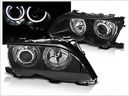 Přední světla, světlomety BMW E46 2001-2005, sedan, touring, Angel Eyes LED, černé LPBMG3