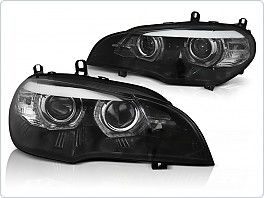 Přední světla BMW X5 E70, 2007-2010, angel eyes, DRL, černá