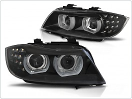 Přední světla BMW E90, E91 2009-2011 3D Angel eyes, černá