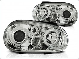 Přední světla Volkswagen Golf 4, 1998-2003, Angel Eyes, chrom LPVW65