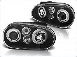 Přední světlomety, světla, lampy Volkswagen Golf 4, 1998-2003, Angel Eyes, černé black LPVW60