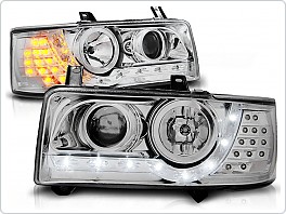 Přední světla Volkswagen T4, 1990-2003, LED Daylight, chrom + LED blinkr LPVWF0