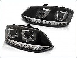 Přední světla, světlomety, lampy VW Polo 6R, 2009-2014, U-LED BAR, černé, LPVWN0