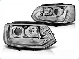 Přední světla, světlomety, lampy VW T5 2010-2015, tube light, T6 look, chromové