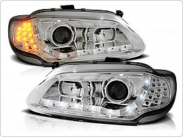 Přední světla Renault Megane I, 1996-1999, LED Daylight, chrom s LED blinkrem LPRE25