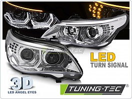 Přední světla, světlomety, lampy BMW E60, E61 2003-2007, 3D LED Angel Eyes, chromové