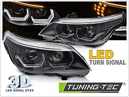 Přední světla, světlomety, lampy BMW E60, E61 2003-2007, 3D LED Angel Eyes, černé