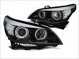 Přední světla, světlomety, lampy BMW E60, E61, 2003-2004, D2S XENON, Angel Eyes, LED indicator, černé