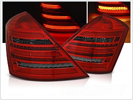 Zadní LED světla, světlomety, lampy Mercedes W221 S-Class, 2005-2009, W222 LOOK, SEQ, červené kouřové