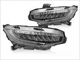 Přední FULL LED světla, světlomety, lampy Honda Civic X 2016-2021, SEQ, DRL, chrom