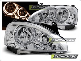 Přední světla, lampy Opel Corsa C, 2000-2006, Angel Eyes, chrom LPOP92