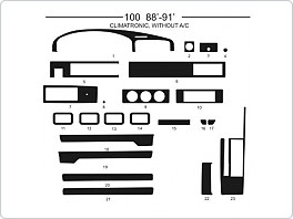 Dekor interiéru Audi 100, 1988-1991, climatronic a bez klimatizace, Al hliník