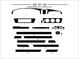 Dekor interiéru Audi 100, 1991-1994, climatronic, manuální klima, bez klimatizace, Al hliník