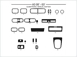 Dekor interiéru Audi A3, 2000-2003, climatronic, manuální řazení, carbon plus
