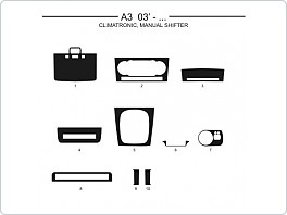 Dekor interiéru Audi A3, 2003- , climatronic, manuální řazení, černý