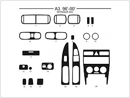 Dekor interiéru Audi A3, 1996-2000, bez klimatizace, Al hliník