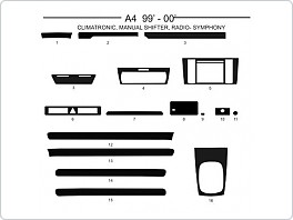 Dekor interiéru Audi A4, 1999-2000, climatronic, manuální řazení, rádio - Symphony, carbon plus