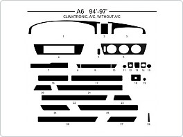 Dekor interiéru Audi A6, 1994-1997, climatronic, manuální klima, bez klimatizace, Al hliník