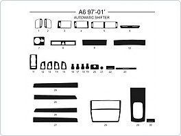 Dekor interiéru Audi A6, 1997-2001, automatická převodovka, Al hliník