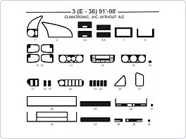 Dekor interiéru BMW E36 1991-1998 climatronic, manuální klima, bez klimatizace, AL hliník