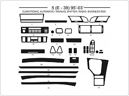 Dekor interiéru BMW E39 1995-2003 climatronic, radio Business RDS, AL hliník