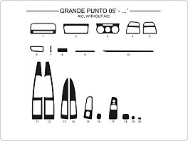 Dekor interiéru Fiat Grande punto, 2005-, s klimatizací, bez klimatizace, AL hliník