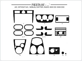 Dekor interiéru Ford Fiesta, 2005-, s i bez klimatizace, manuální řazení, rádio 6000 CD, 60006 CDC, carbon standart