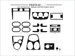 Dekor interiéru Ford Fiesta, 2005-, s i bez klimatizace, manuální řazení, rádio 5000 C, AL hliník