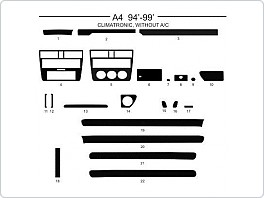 Dekor interiéru Audi A4, 1994-1999, climatronic, bez klimatizace, Al hliník