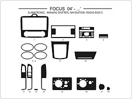 Dekor interiéru Ford Focus, 2004-2007, climatronic, manuální řazení, navigace, rádio 5000 C, AL hliník