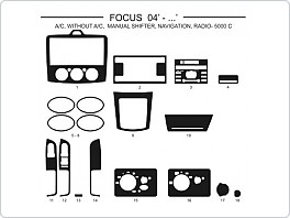 Dekor interiéru Ford Focus, 2004-2007, s i bez klimatizace, manuální řazení, navigace, rádio 5000 C, modrý