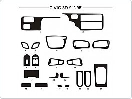 Dekor interiéru Honda Civic, 1991-1995, 3.dveř., Al hliník