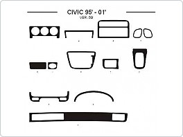 Dekor interiéru Honda Civic, 1995-2001, 5.dveř., Al hliník