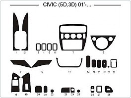 Dekor interiéru Honda Civic, 2001-2005, 3.dveř. a 5.dveř., Al hliník