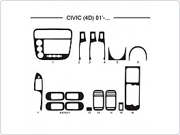 Dekor interiéru Honda Civic, 2001-2005, 4.dveř., Al hliník