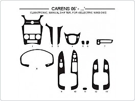 Dekor interiéru Kia Carens, 2006-, climatronic, manuální řazení, pro 4 el. okna, AL hliník