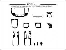 Dekor interiéru Kia Rio, 2005-, s klimatizací, manuální řazení, pro 4 el. okna , AL hliník