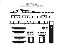 Dekor interiéru Mercedes 190, 1983-1993, s i bez klimatizace, automatické řazení, Al hliník