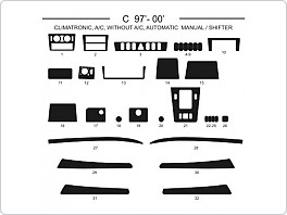 Dekor interiéru Mercedes classe C, 1997-2000, s i bez klimatizace včetně climatronic, s manuálním i automatickým řazením, carbon plus