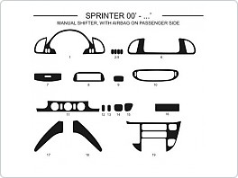 Dekor interiéru Mercedes Sprinter, 2000-2005, manuální řazení, s airbackem ON spolujezdce, carbon standart