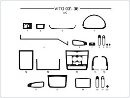 Dekor interiéru Mercedes Vito, 2003-2006, manuální klimatizace, Al hliník