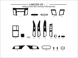 Dekor interiéru Mitsibishi Lancer 2008-, manuální řazení, bez navigace, Al hliník