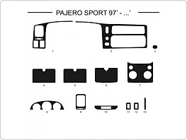 Dekor interiéru Mitsibishi Pajero Sport, model 1997, Al hliník