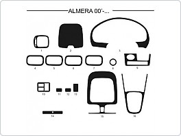 Dekor interiéru Nissan Almera, model 2000-, AL hliník