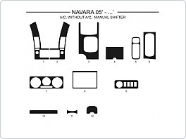 Dekor interiéru Nissan Navara, 2005-, s i bez klimatizace, manuální řazení, AL hliník