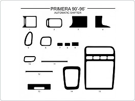 Dekor interiéru Nissan Primera,1990-1996, automatické řazení, AL hliník