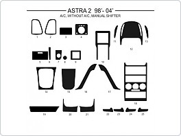 Dekor interiéru Opel Astra G 1998-2004, manuální klima, bez klimatizace, manuální řazení, černý