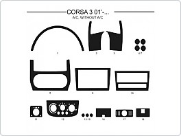 Dekor interiéru Opel Corsa C 2001-2006, s klimatizací, bez klimatizace, Al hliník